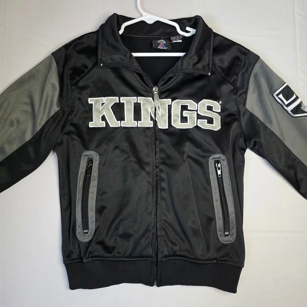 youth black and gray Majestic Los Angeles Kings NHL track jacket size S